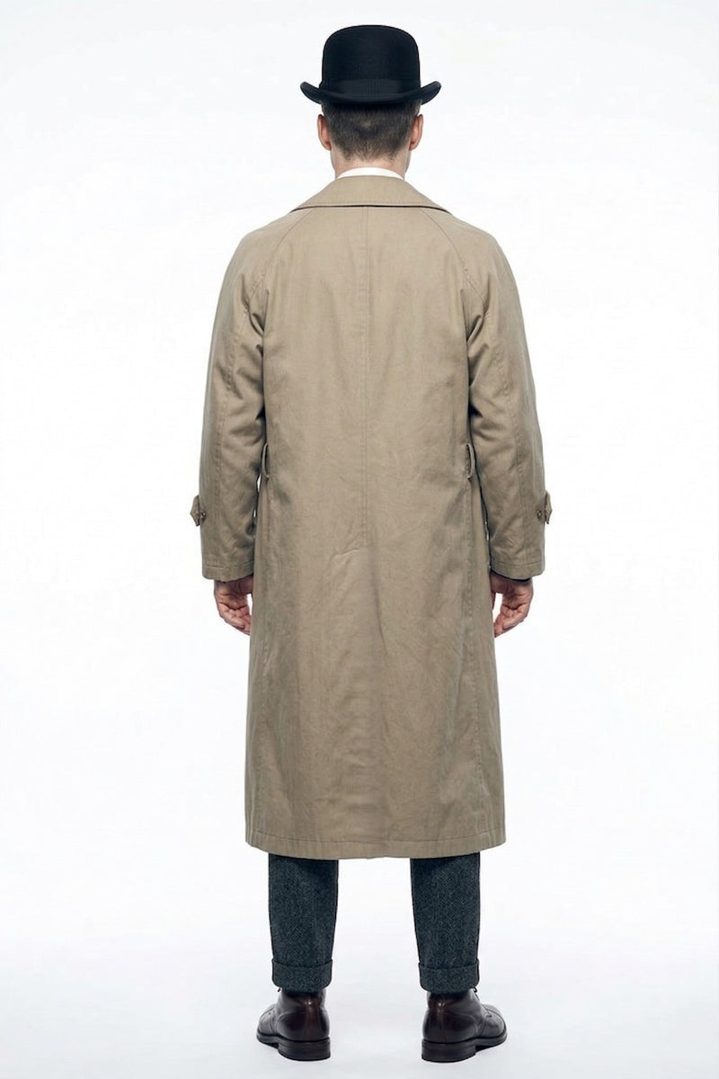 Mens Beige Vintage Style Trenchcoat Overcoat + Suit + Hat – Classic Long Trench Coat Inspired by Peaky Blinders Formal 1920s Package
