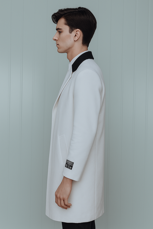 Belted White Wool And Cashmere Mens Overcoat