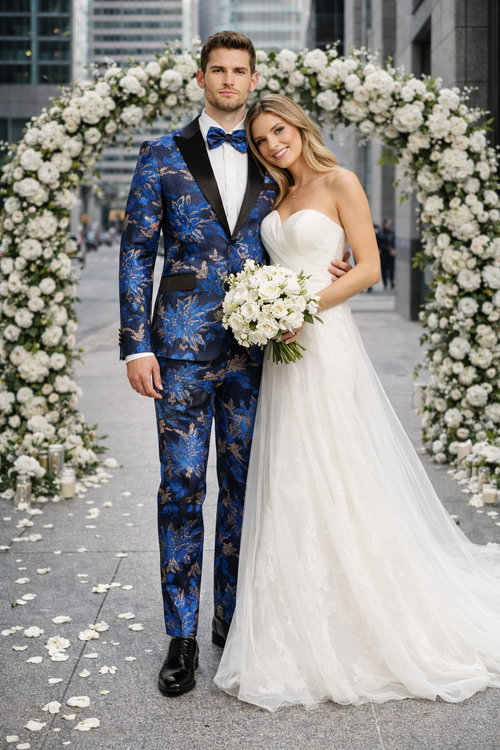 Mens Big and Tall Tuxedo -Royal Blue and Gold Tuxedo