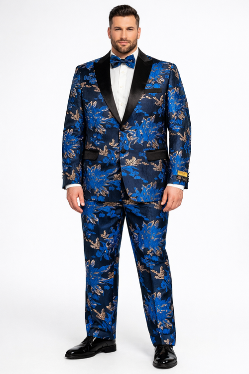 Mens Big and Tall Tuxedo -Royal Blue and Gold Tuxedo