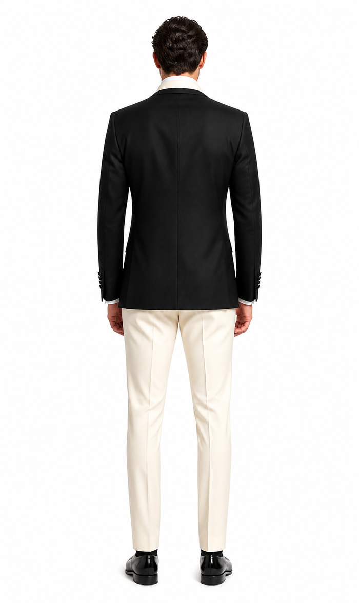 Mens Black and Ivory Tuxedo with Wide Shawl Lapel â€“ 3 Piece Black and off White Lapel ! Vested Suit