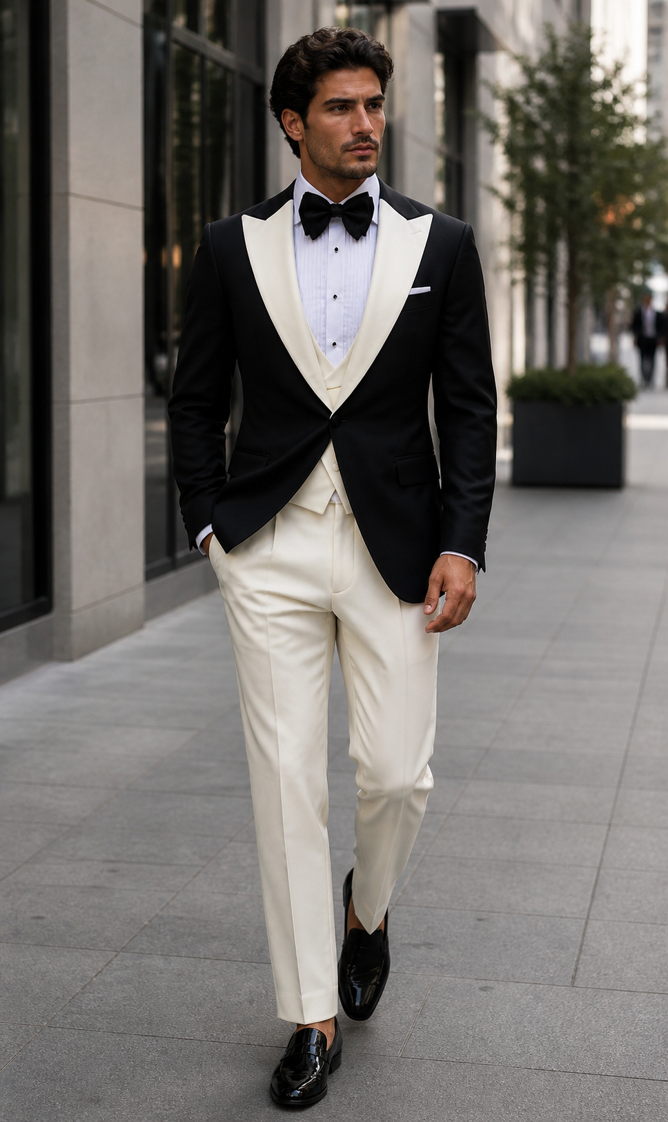 Mens Black and Ivory Tuxedo with Wide Shawl Lapel â€“ 3 Piece Black and off White Lapel ! Vested Suit