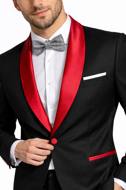 Holiday Suit - Christmas Suit - Christmas Blazer Men's Black And Red Two Toned Tuxedo Suit - Red Tuxedo