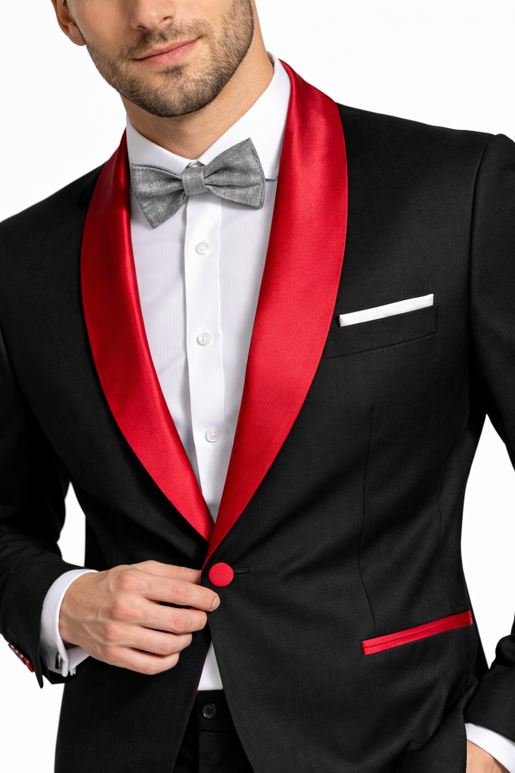 Holiday Suit - Christmas Suit - Christmas Blazer Men's Black And Red Two Toned Tuxedo Suit - Red Tuxedo