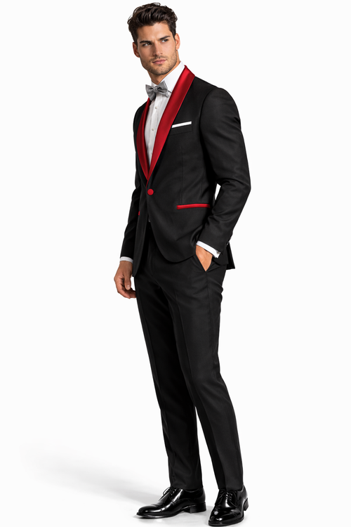 Holiday Suit - Christmas Suit - Christmas Blazer Men's Black And Red Two Toned Tuxedo Suit - Red Tuxedo