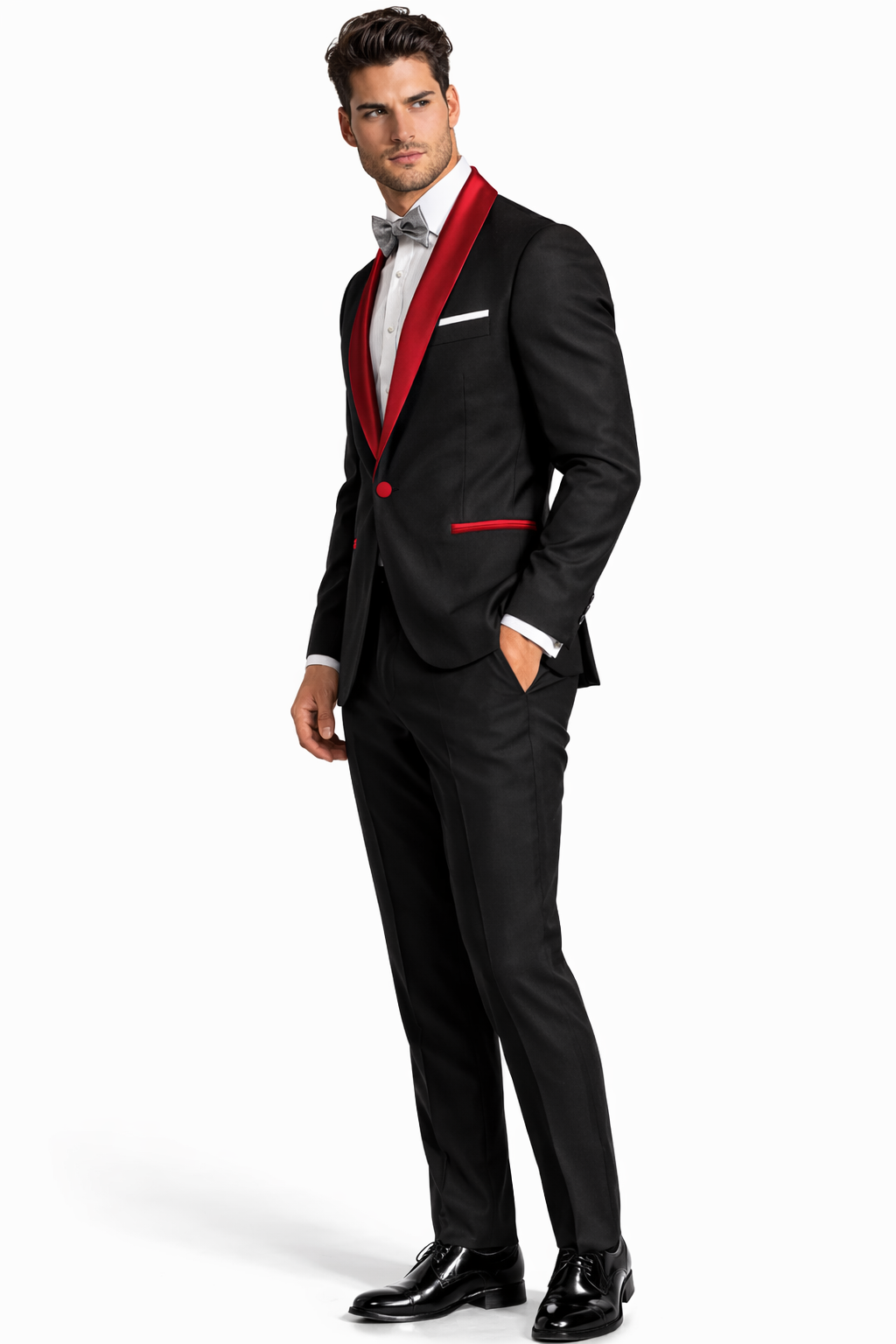 Holiday Suit - Christmas Suit - Christmas Blazer Men's Black And Red Two Toned Tuxedo Suit - Red Tuxedo
