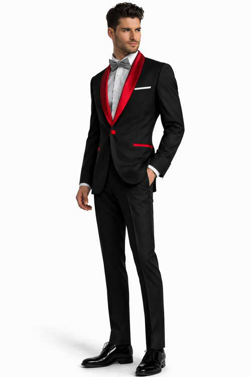 Holiday Suit - Christmas Suit - Christmas Blazer Men's Black And Red Two Toned Tuxedo Suit - Red Tuxedo