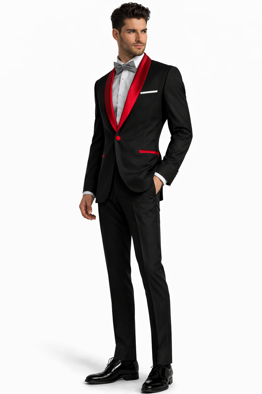 Holiday Suit - Christmas Suit - Christmas Blazer Men's Black And Red Two Toned Tuxedo Suit - Red Tuxedo