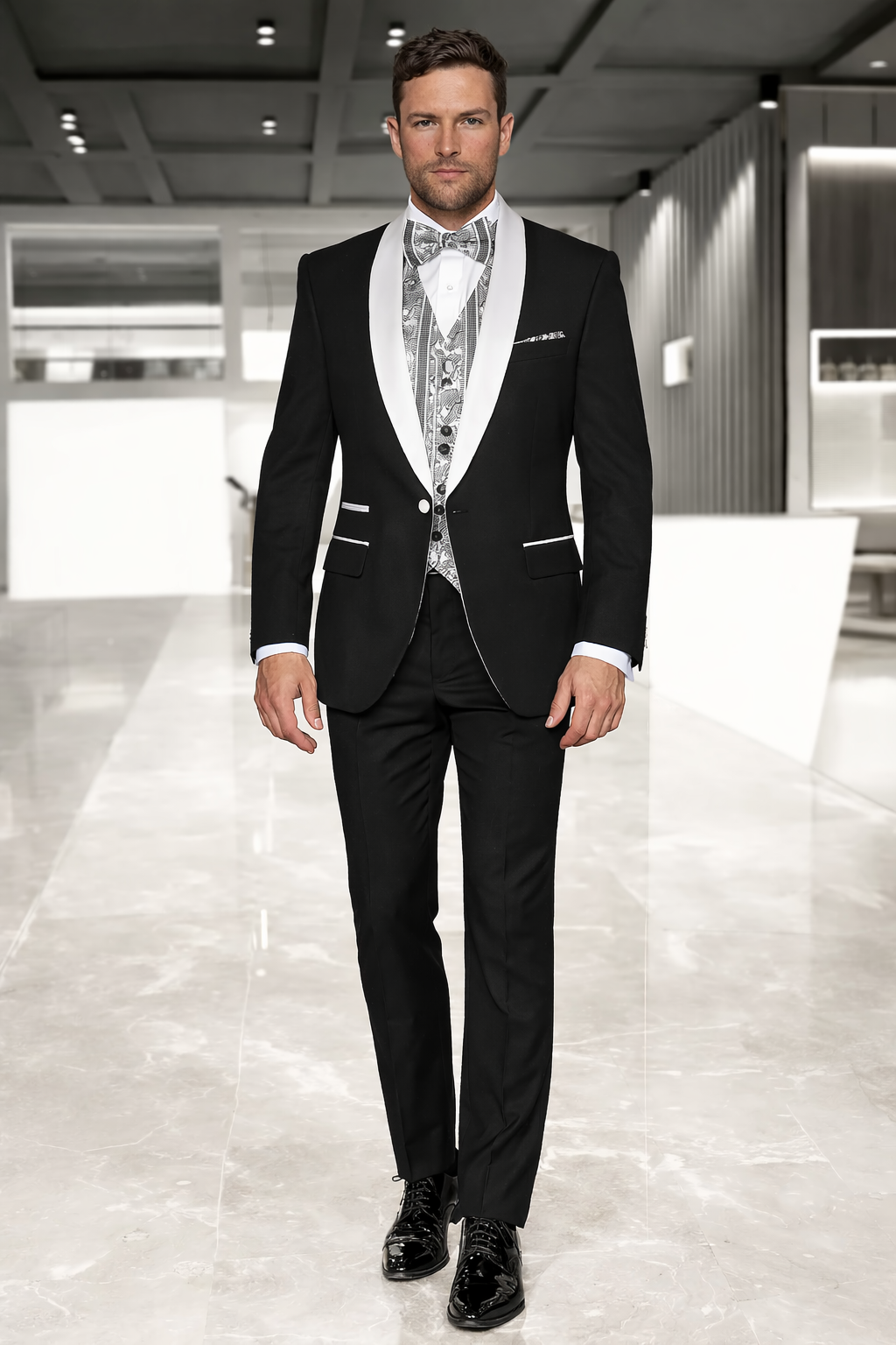 Mens Black and White Prom Suit - Black and White Wedding Groom Suit