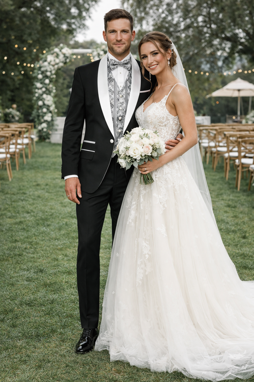 Mens Black and White Prom Suit - Black and White Wedding Groom Suit