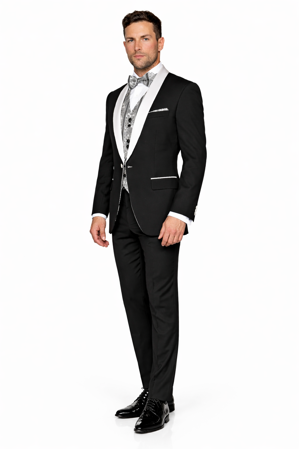 Mens Black and White Prom Suit - Black and White Wedding Groom Suit