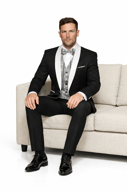 Mens Black and White Prom Suit - Black and White Wedding Groom Suit
