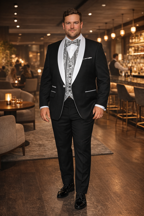 Mens Black and White Prom Suit - Black and White Wedding Groom Suit