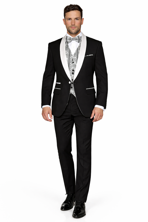Mens Black and White Prom Suit - Black and White Wedding Groom Suit
