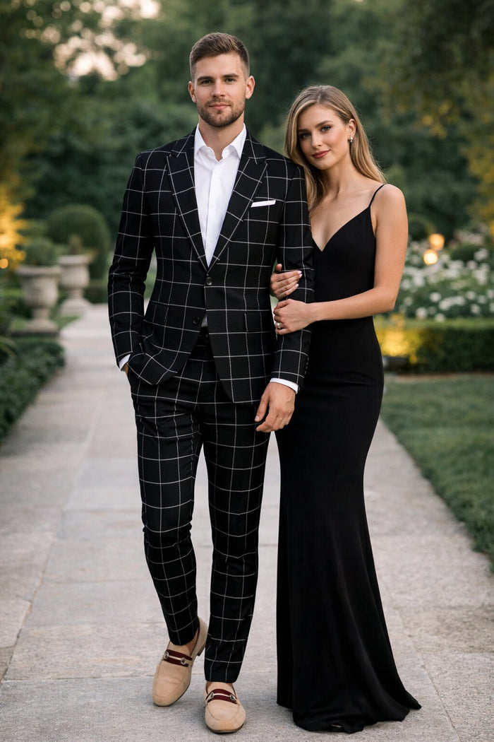 Bold Gangster Plaid Suit - 1920s Mens Fashion Window Pane Suit - Black