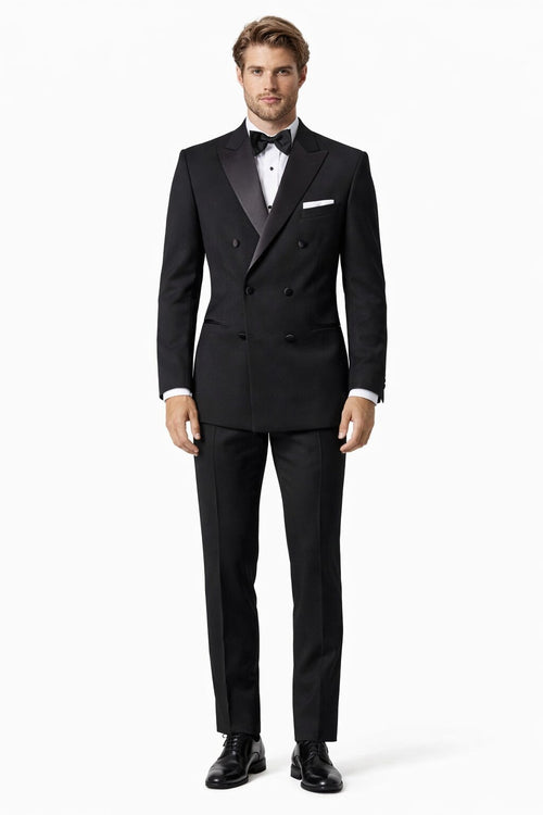 Men’s Designer Double Breasted Tuxedo in Black – Luxury Formal Suit