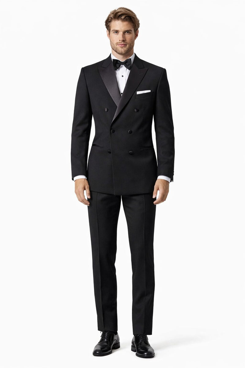 Men’s Designer Double Breasted Tuxedo in Black – Luxury Formal Suit