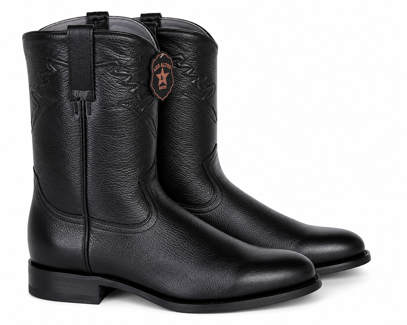 Men's Black Elk Leather Cowboy Boots - Los Altos Roper Dress Boots