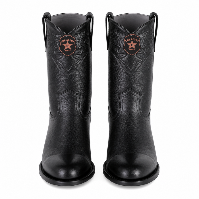 Men's Black Elk Leather Cowboy Boots - Los Altos Roper Dress Boots