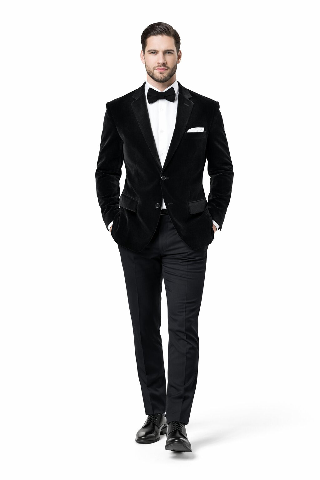 Mens 2 Button Velvet Blazer in Black