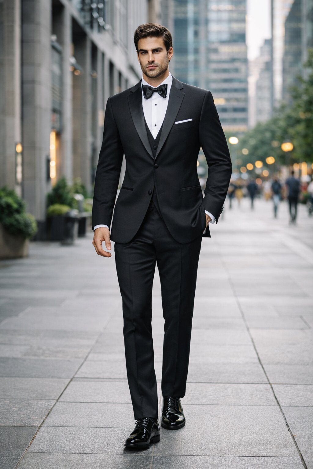 Mens Designer Parker Classic Wool Tuxedo in Black