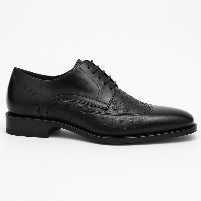 Carrucci Ostrich Embossed Cap Toe Single Monk Strap