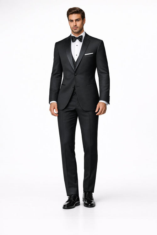Mens Designer Parker Classic Wool Tuxedo in Black