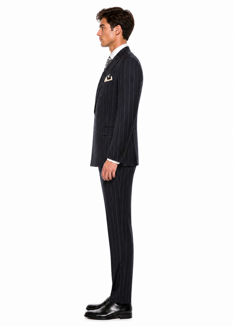 Mens Black Pinstripe AI Capone Suit – Vintage 1920s Gangster Style Three Piece Formal Suit