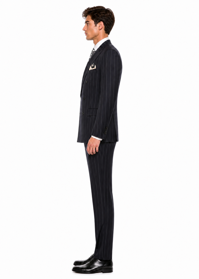 Mens Black Pinstripe AI Capone Suit – Vintage 1920s Gangster Style Three Piece Formal Suit