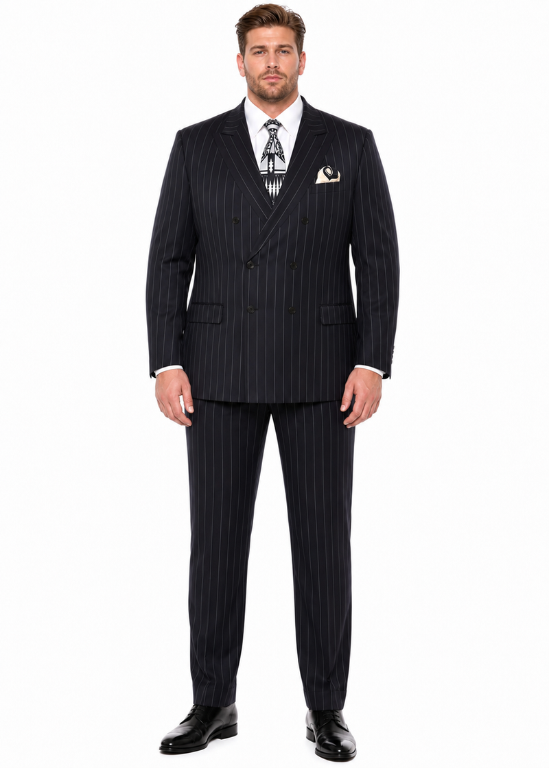 Mens Black Pinstripe AI Capone Suit – Vintage 1920s Gangster Style Three Piece Formal Suit