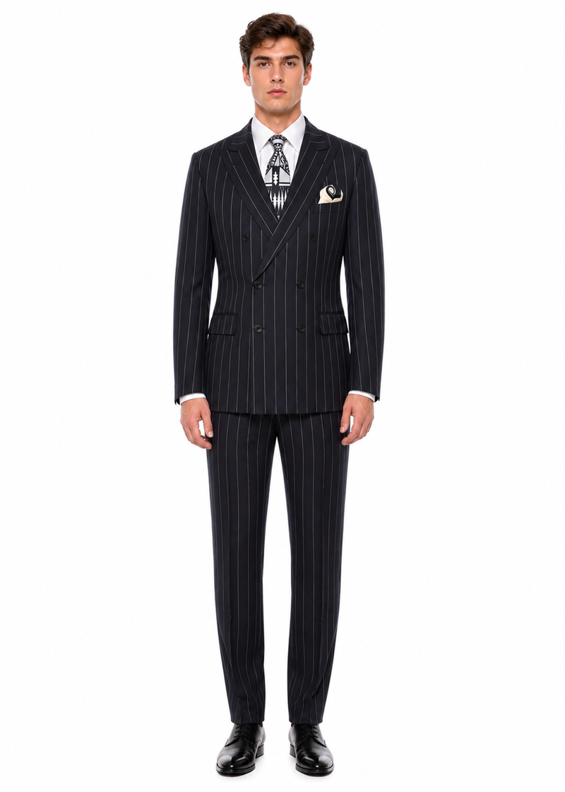 Mens Black Pinstripe AI Capone Suit – Vintage 1920s Gangster Style Three Piece Formal Suit