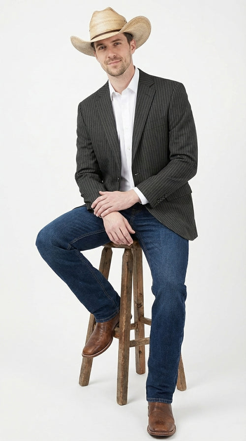Mens Black Pinstripe Western Blazer – Classic Cowboy Style Jacket for Business, Formal and Smart Casual Wear