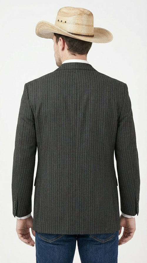 Mens Black Pinstripe Western Blazer – Classic Cowboy Style Jacket for Business, Formal and Smart Casual Wear