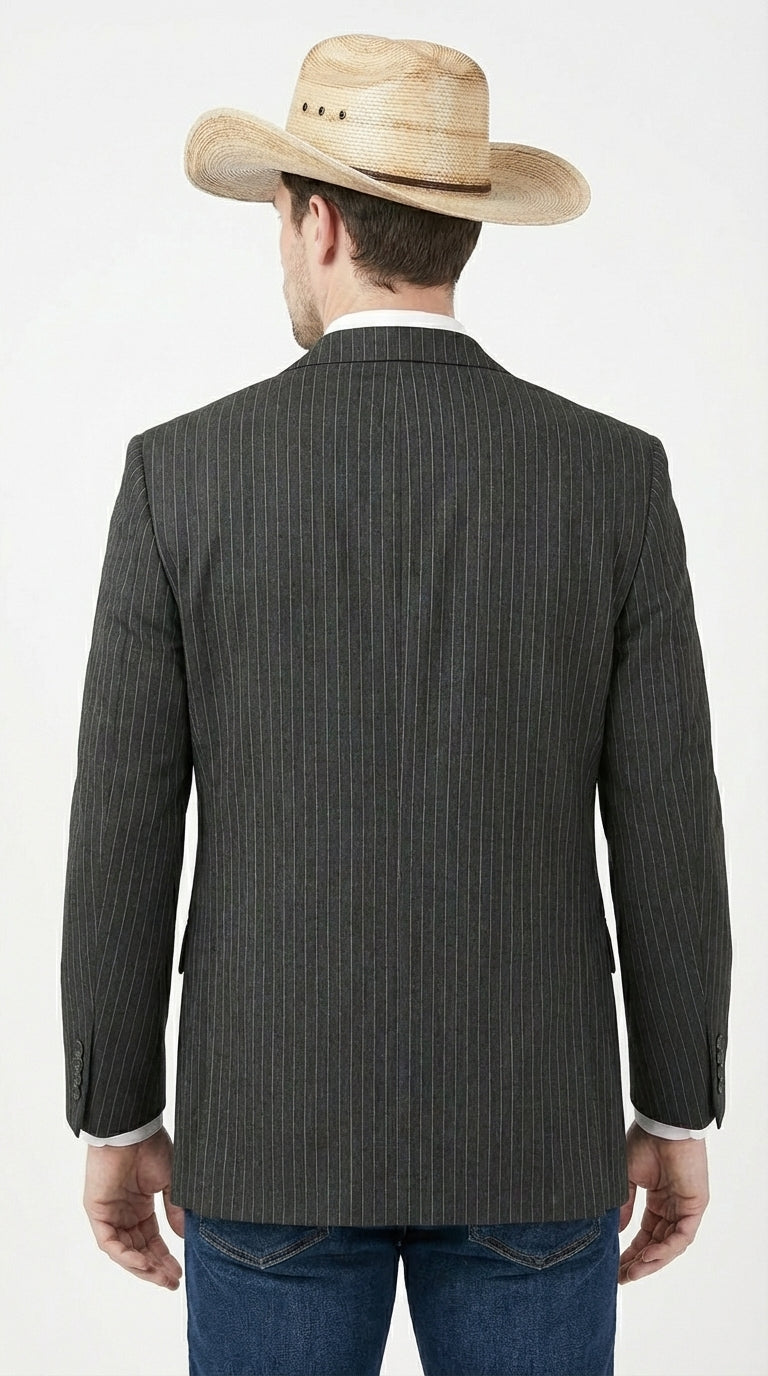 Mens Black Pinstripe Western Blazer – Classic Cowboy Style Jacket for Business, Formal and Smart Casual Wear