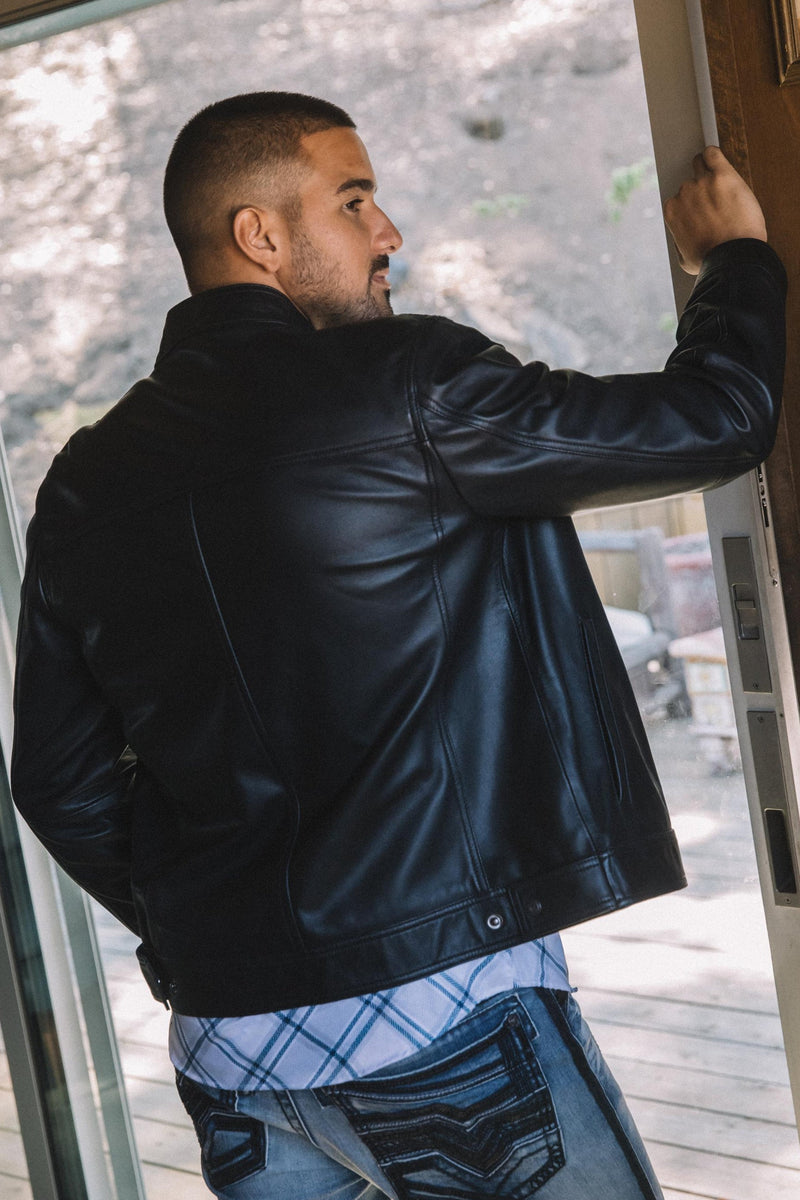 Mens Black Platini Western Leather Jackets - Vintage Cowboy Style