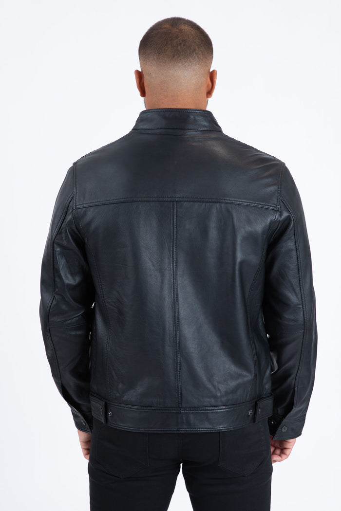 Mens Black Platini Western Leather Jackets - Vintage Cowboy Style