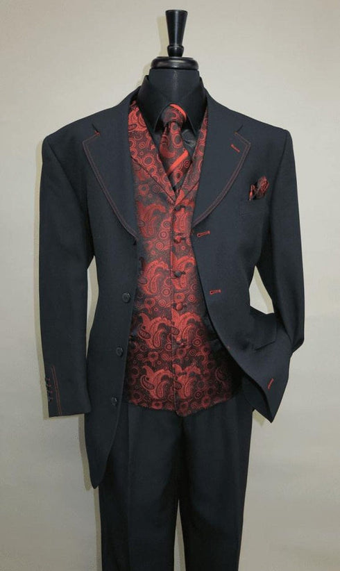 Paisley Suits - Wedding Tuxedo - Groom Red ~ Black Suit + Matching Bowtie