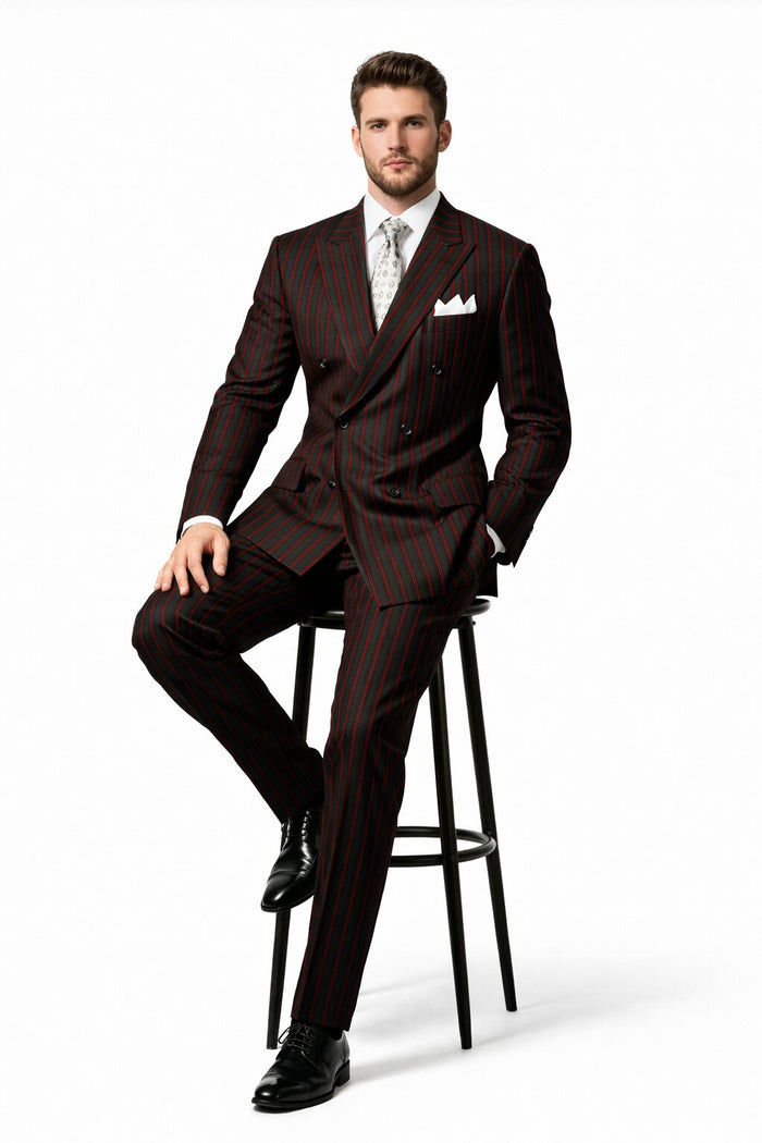Black and Red Suit Mens Chalk Stripe Suit - Black And Red Suit