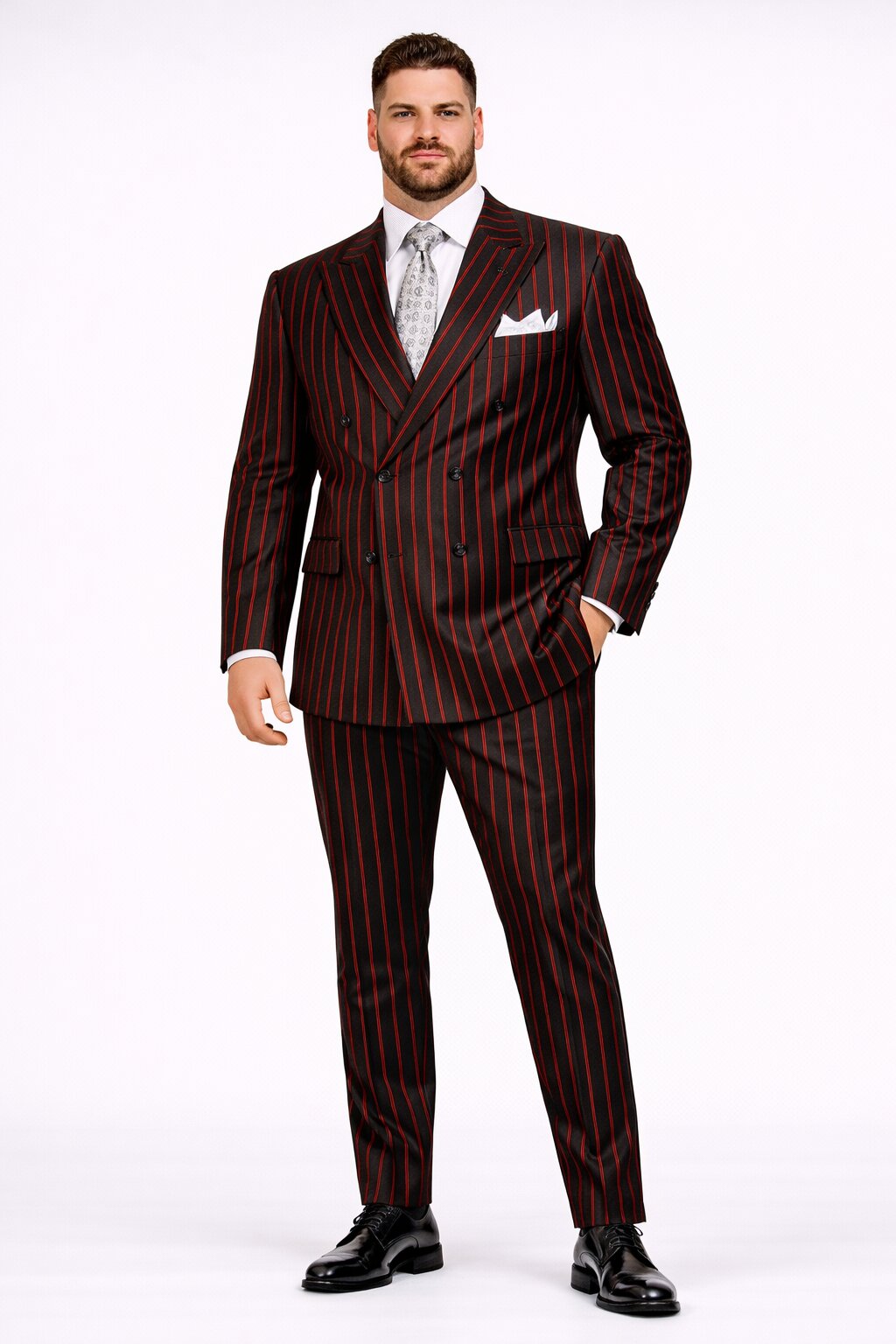 Black and Red Suit Mens Chalk Stripe Suit - Black And Red Suit