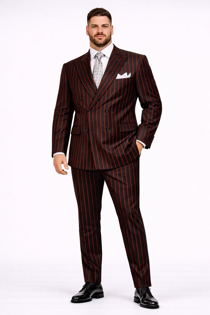 Black and Red Suit Mens Chalk Stripe Suit - Black And Red Suit
