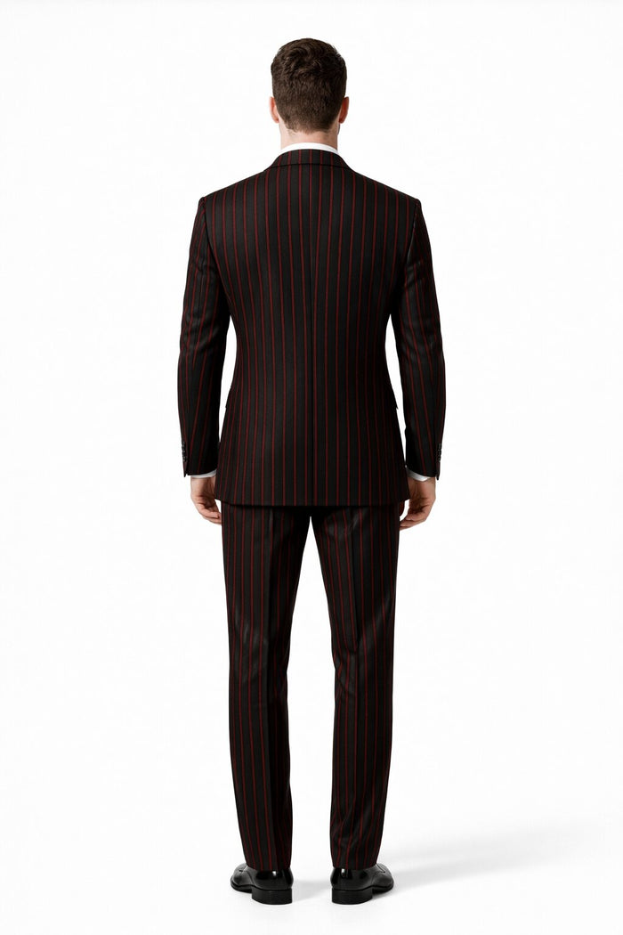 Black and Red Suit Mens Chalk Stripe Suit - Black And Red Suit