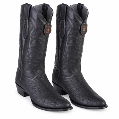 Men's Black Sharkskin Cowboy Boots: Dress Western Boots with Round Toe