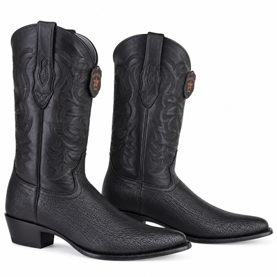 Men's Black Sharkskin Cowboy Boots: Dress Western Boots with Round Toe
