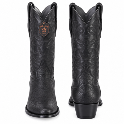 Men's Black Sharkskin Cowboy Boots: Dress Western Boots with Round Toe