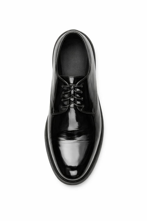 Mens Black Shiny Dress Shoe - Lace-up Style  Secure and Adjustable