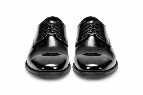 Mens Black Shiny Dress Shoe - Lace-up Style  Secure and Adjustable