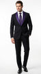 Mens Black Suit with Purple Lapel – Elegant Formal Tuxedo Style Suit for Wedding, Prom, Party and Evening Wear