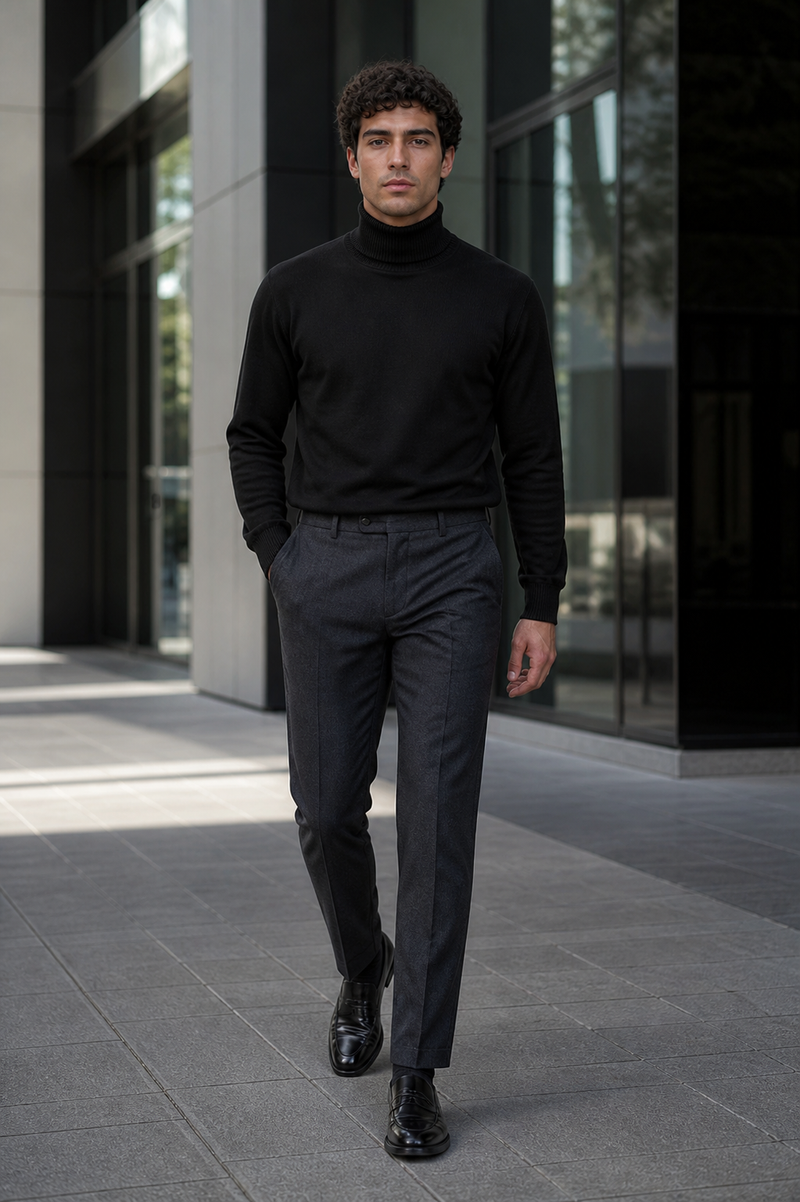 Men's Black Turtleneck Sweater â€“ Classic Slim Fit Knit Pullover for Winter Layering