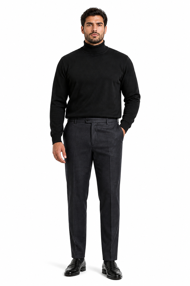 Men's Black Turtleneck Sweater â€“ Classic Slim Fit Knit Pullover for Winter Layering