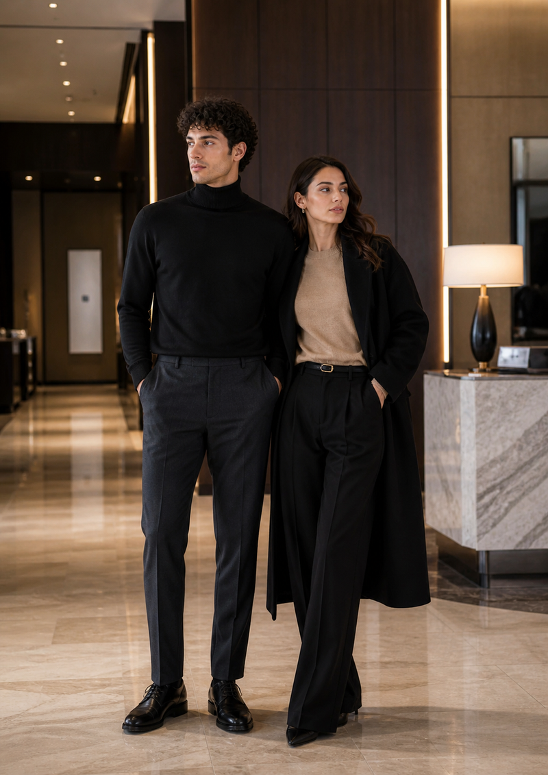 Men's Black Turtleneck Sweater â€“ Classic Slim Fit Knit Pullover for Winter Layering